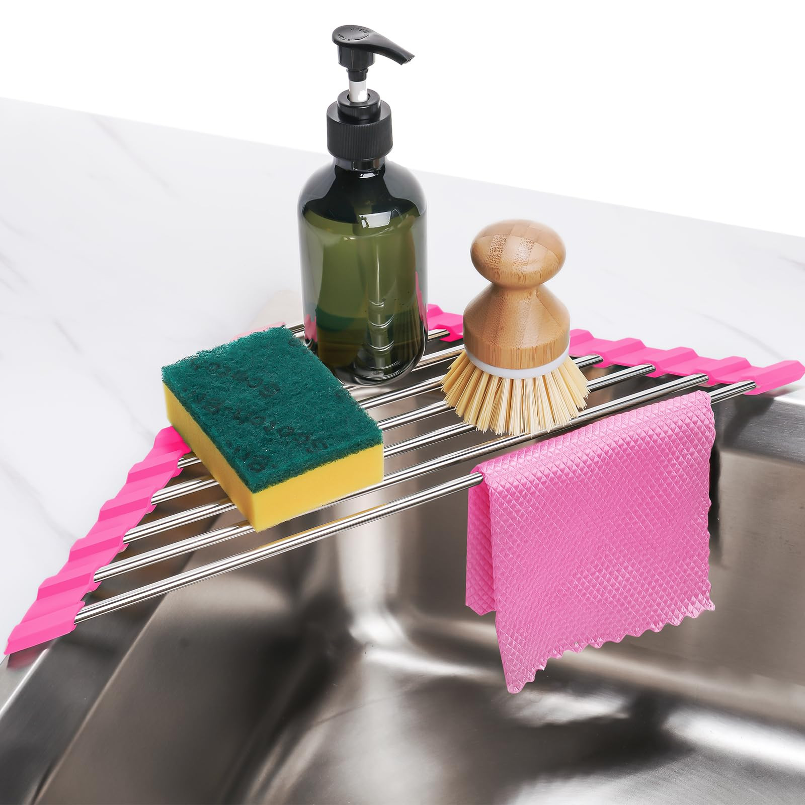 Tomorotec Triangle Roll-Up Dish Drying Rack for Sink Corner - Small, Foldable, Stainless Steel, M... | Amazon (US)