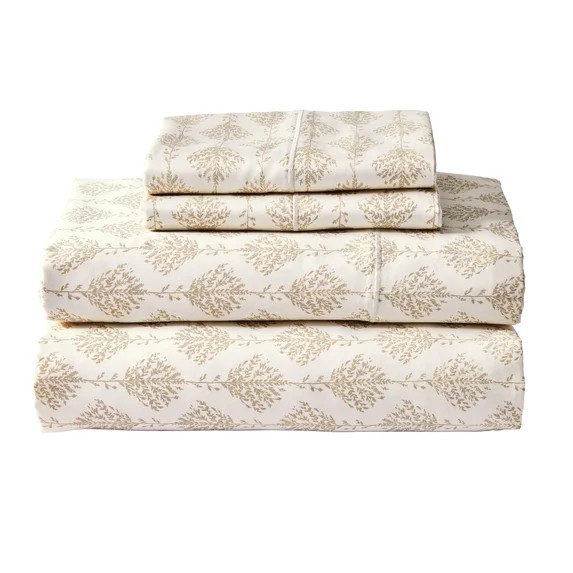 Better Homes & Gardens 4-Piece 400 Thread Count Botanical Stripe Almond Biscuit Performance Bed S... | Walmart (US)