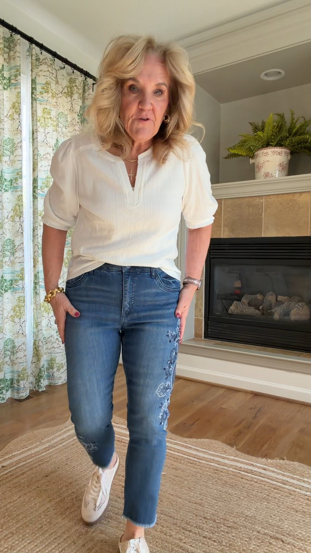 Wearing a size 8 petite in these jeans. I would recommend sizing down if you’re not in a petite  these are a little big. Great denim. 
Super flattering! Cute embroidered jeans 
Code NANETTE25 25% off one order 

#LTKSeasonal #LTKSaleAlert #LTKOver40