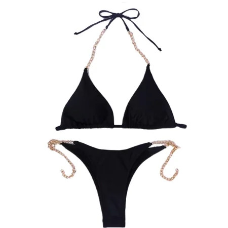 New Swimsuit Export Black Chain Lace Bikini Sexy M Black Women S Swimsuit Sexy Chain Bikini Thong Ba | Walmart (US)