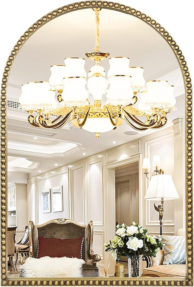 Arched Wall Mirror for Bathroom, 30"x40" Metal Beaded Frame Decorative Accent Mirror, Large Moder... | Amazon (US)
