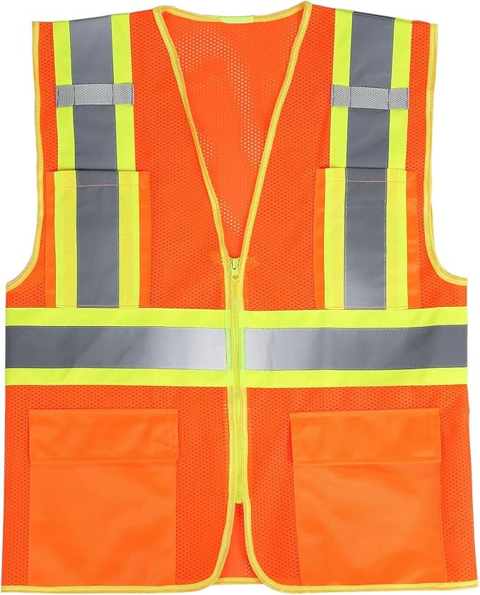 SULWZM High Visibility Reflective Safety Vest with Zipper and Pockets Orange,XL | Amazon (US)