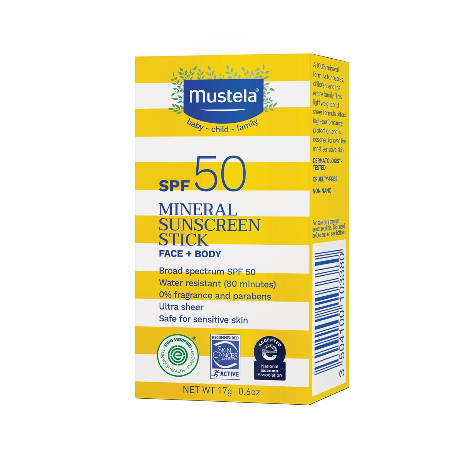 Mustela Baby Mineral Sunscreen Stick SPF 50 Broad Spectrum - Face & Body Sun Stick with 70% Organ... | Amazon (US)