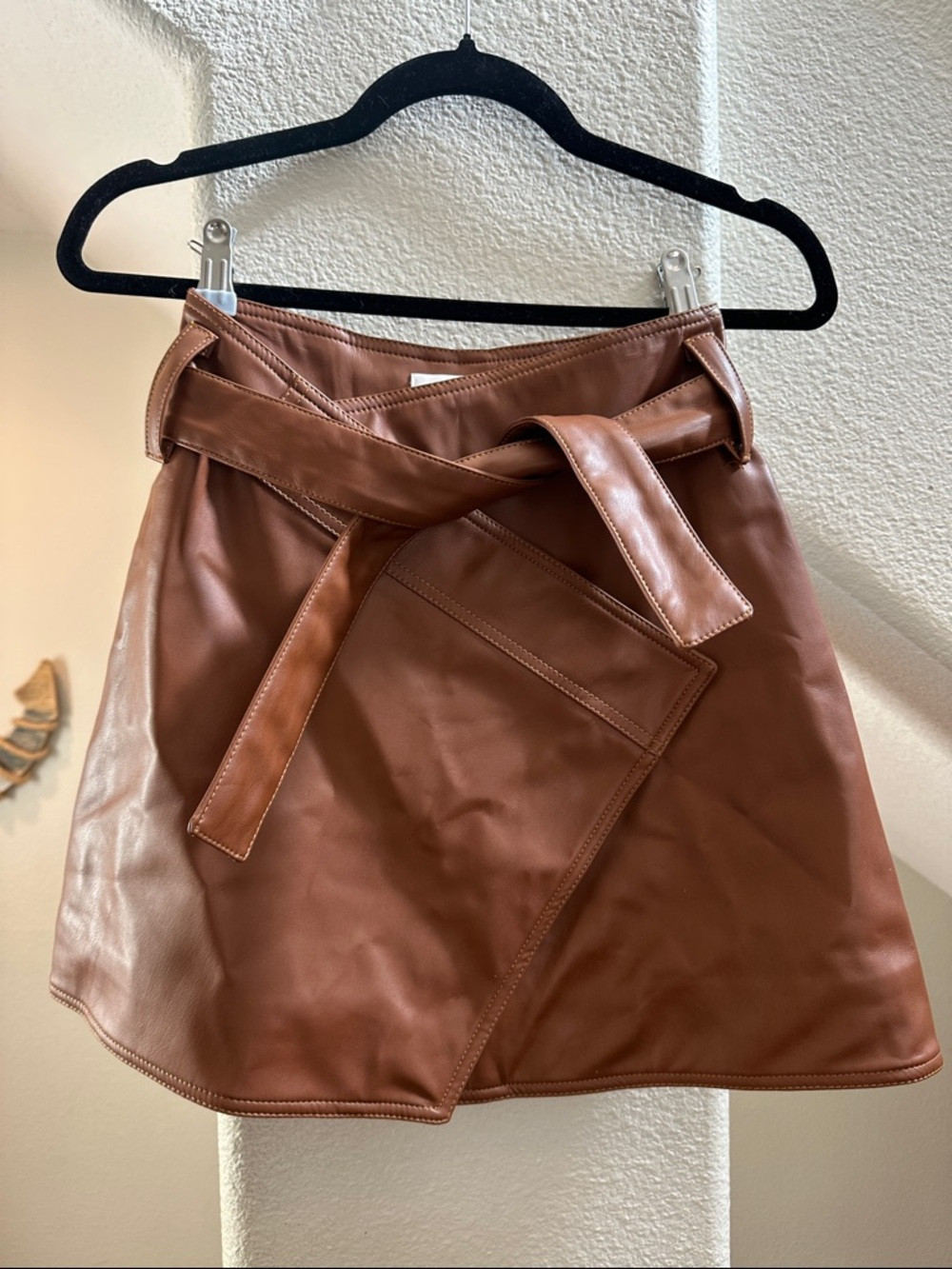 Divine Heritage Brown Vegan Leather Wrap Skirt Belted High Waist Luxe Minimalist | Poshmark
