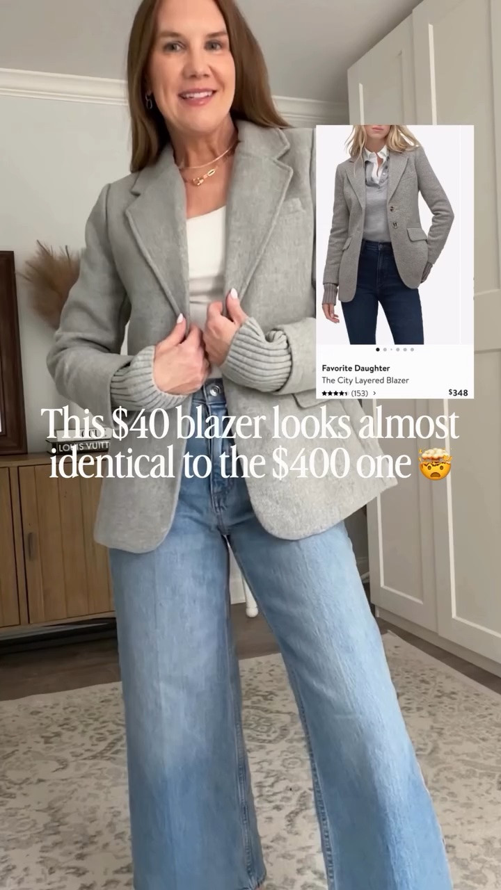 $40 vs. almost $400… and I’m having a VERY hard time justifying the expensive one 🤯

This Walmart blazer is one of those finds that makes an entire outfit look instantly more expensive. The fit, the classic gray, the elevated details… SO good. And for $40?! 👏🏻

But what really sold me is how versatile it is. Wear it with wide leg jeans and sneakers for an elevated casual outfit, throw it over trousers for work, or pair it with denim and boots for an easy fall look. This is the kind of affordable wardrobe staple you’ll reach for over and over again.

If you love Walmart fashion finds, designer inspired fashion, affordable fall outfits, elevated basics, look for less fashion, and chic everyday style, this one deserves a spot on your list. 🤍

#WalmartFashion #WalmartFinds #FallFashion #AffordableFashion #LookForLess

#LTKootd #LTKOver40 #LTKWorkwear