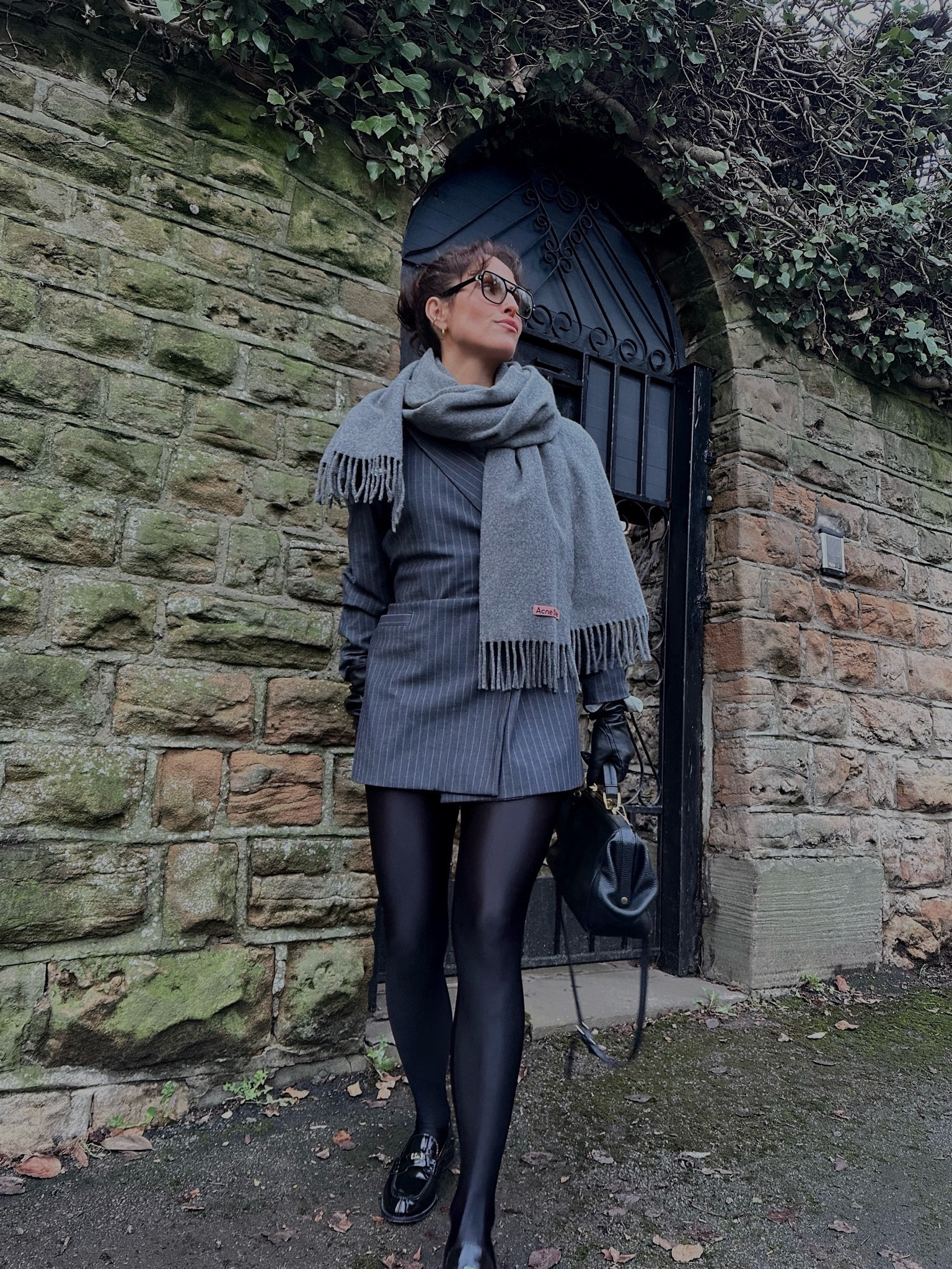 Wooly scarf, grey scarf, acne studios scarf, Louboutin loafers, black loafers, flat shoes, black bag, the Cambridge satchel bag, handbag, workwear, capsule wardrobe, workwear

#LTKshoecrush #LTKeurope #LTKworkwear