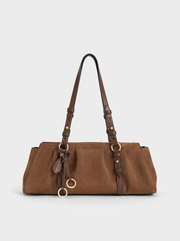 Britton Recycled Suede Elongated Shoulder Bag
    
         - Mocha Brown | Charles & Keith UK