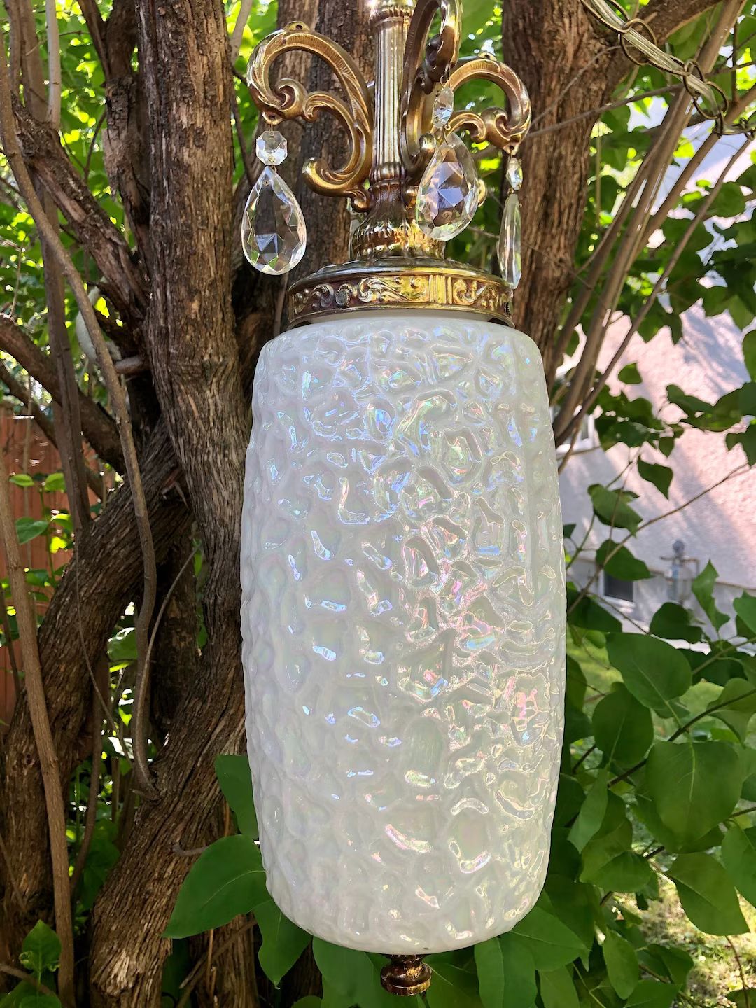 MCM Opalescent Cylindrical Swag Lamp- Pendant- Hollywood Regency Hanging Light. (Plugs in/ On off... | Etsy (US)