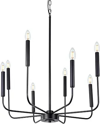 Wellmet Matte Black Farmhouse Chandeliers Light, 8-Light Classic Candle Ceiling Hanging Light Fix... | Amazon (US)