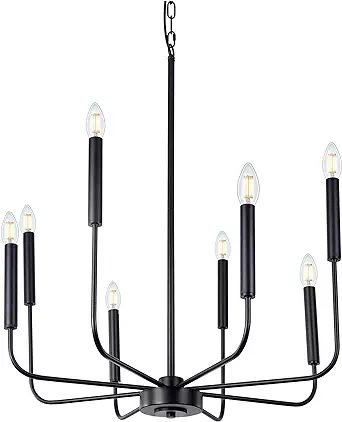 Wellmet Matte Black Farmhouse Chandeliers Light, 8-Light Classic Candle Ceiling Hanging Light Fix... | Amazon (US)
