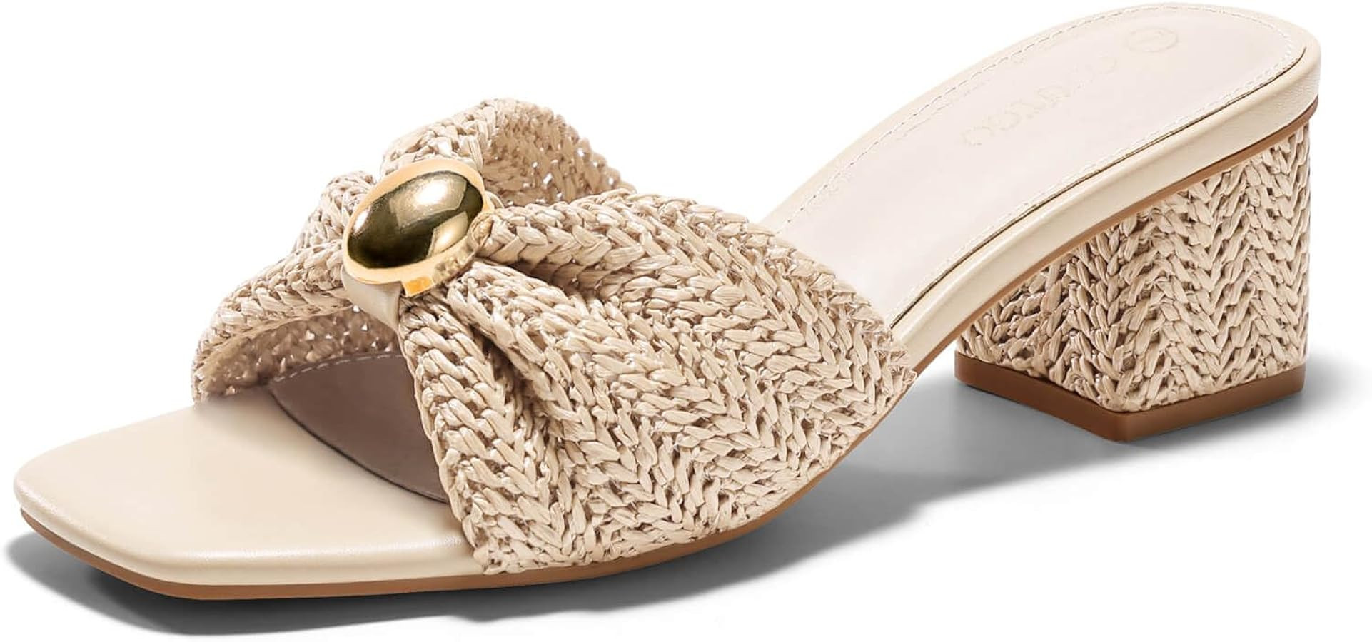 Coutgo Womens Low Chunky Block Heels Raffia Sandals Square Open Toe Slip On Slides Summer Beach D... | Amazon (US)