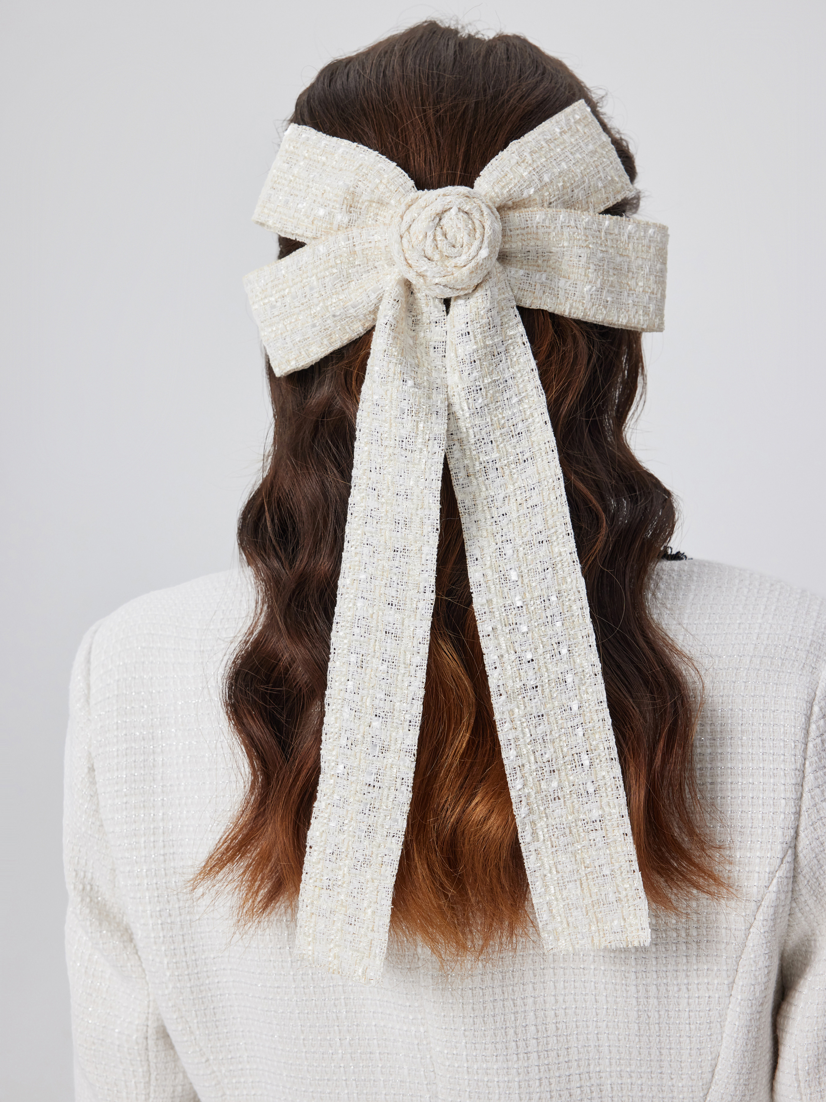 Tweed Solid Rosette Bowknot Hair Clip For Daily Casual | Cider