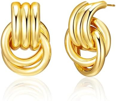 Chunky Gold Geometric Earrings for Women, Lightweight Gold Knot Dangle Drop Statement Dupes Long ... | Amazon (US)
