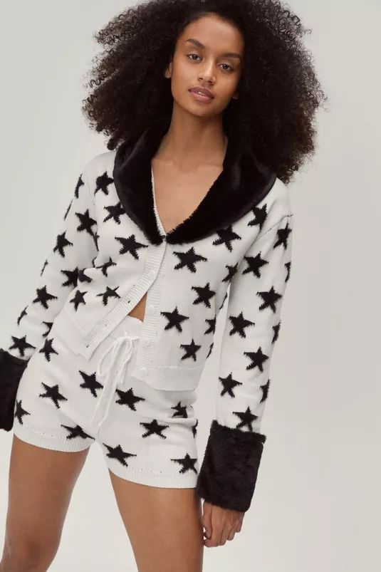 Fur Collar Star Knitted Fluffy Lounge Set | Nasty Gal (US)
