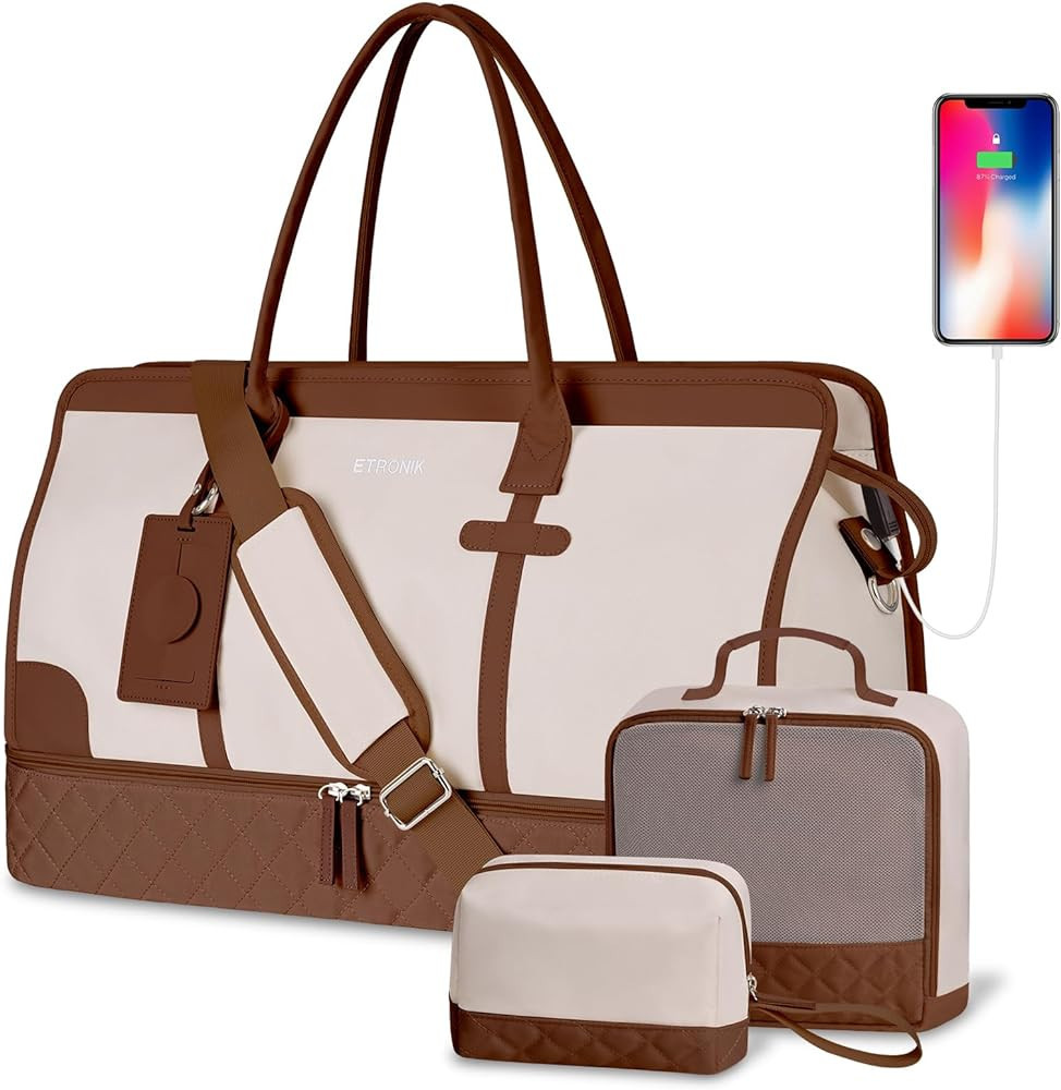 ETRONIK Weekender Overnight Bag for Women, Large Travel Duffle Bag with Shoe Compartment & Wet Po... | Amazon (US)