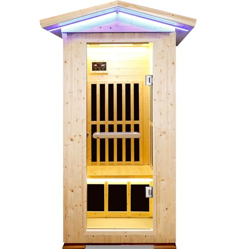 OUTEXER Outdoor Sauna Wooden Far Infrared Saunas Spa 1300W Low-EMF Dry Sauna Room for One Person Finland Spruce Wood | Amazon (US)
