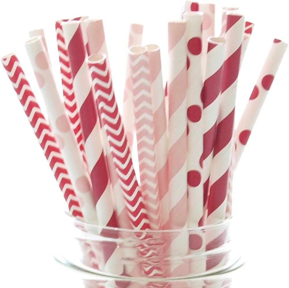 Valentines Day Party Paper Straws | 25 Pack | Red and Pink Premium Paper Straws | Party Supplies ... | Amazon (US)