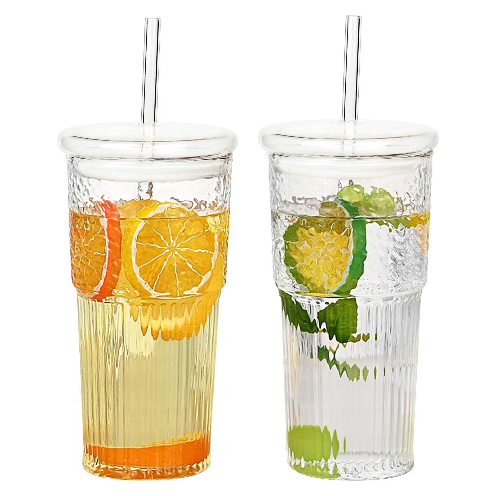 GOSCHE Glass Coffee Cups with Lids and Straws, 20oz Drinking Jar Glass Tumbler for Iced Coffee, V... | Amazon (US)