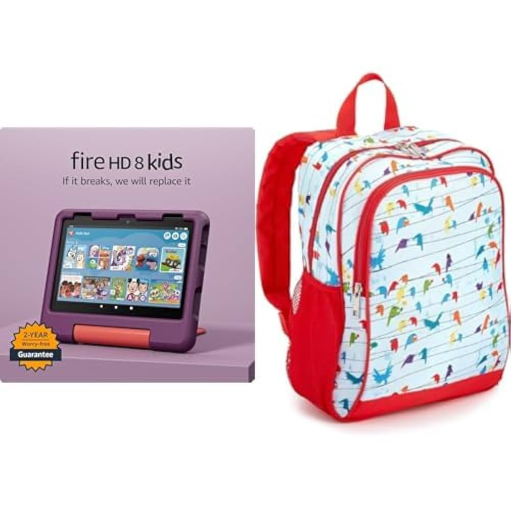 Amazon Fire HD 8 Kids Tablet (32 GB, Grape, 6 months Kids+, 2024 release) + Backpack Bundle | Amazon (US)