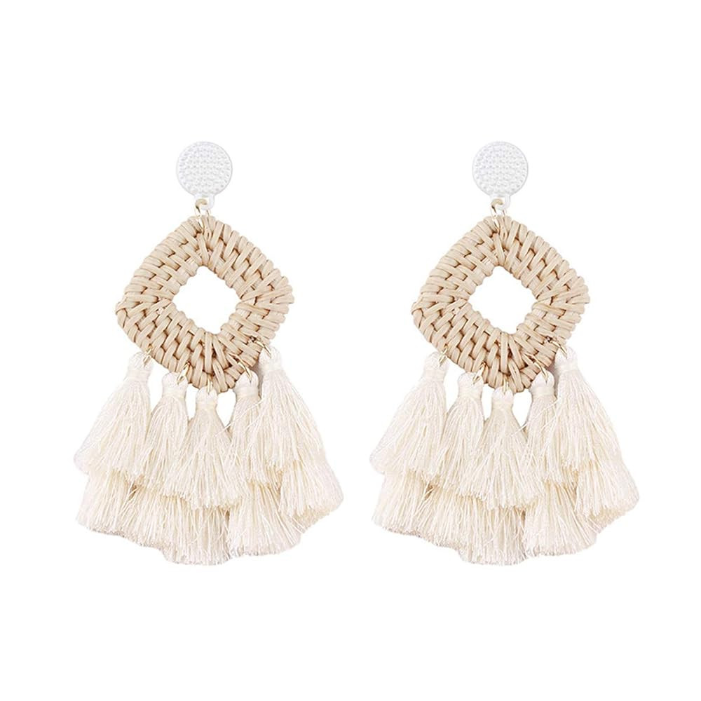 Bohemia Tassel Earrings Statement Handmade Dangle Ethnic Fringe Earrings Bamboo Weaving Geometric... | Amazon (US)