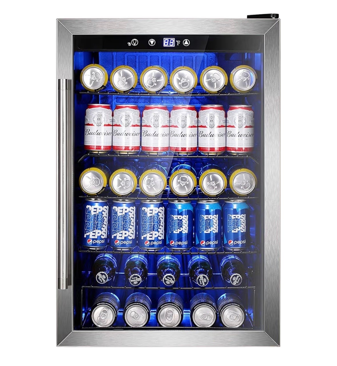 Wine Cooler 37 Bottle Freestanding Fridge with Stainless Steel Reversible Glass Door, 145 Can Beverage Refrigerator Quiet Compressor for Home Kitchen Bar, 4.5 Cu.ft Silver

Under $300