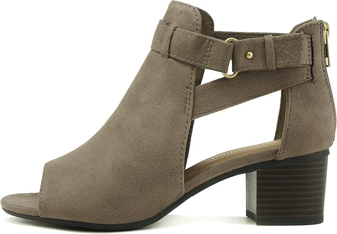 CITYCLASSIFIED Invest ~ Women's Cutout Side Strap Mid Black Chunky Heel Fashion Ankle Bootie | Amazon (US)