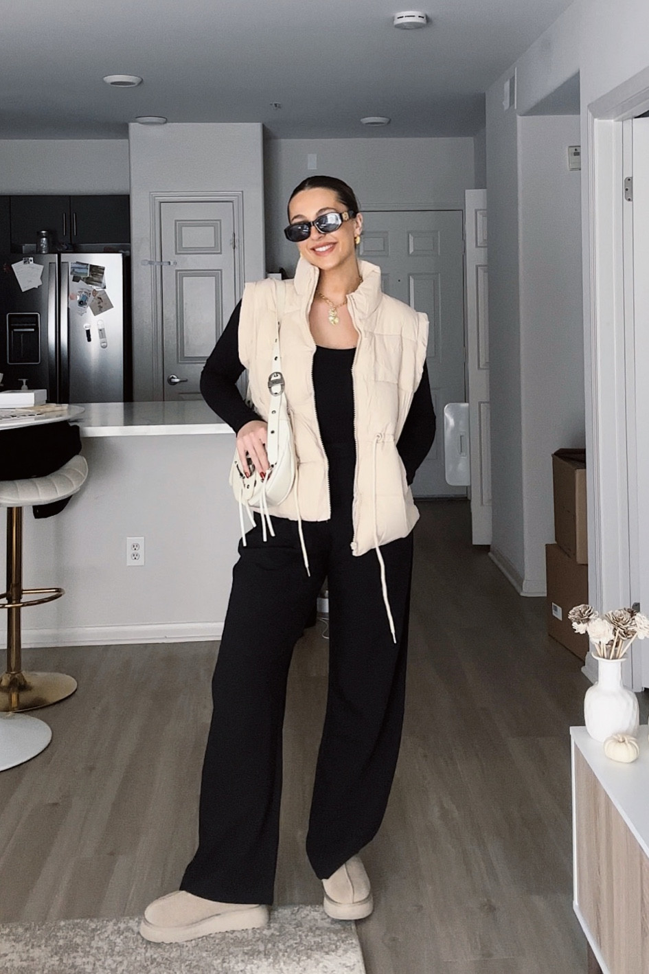 Outfit is linked! Wearing size 6 tall curve love pants and size L in the vest!! I recommend sizing up in the UGG lookalikes! 

#LTKfindsunder100 #LTKSeasonal #LTKstyletip