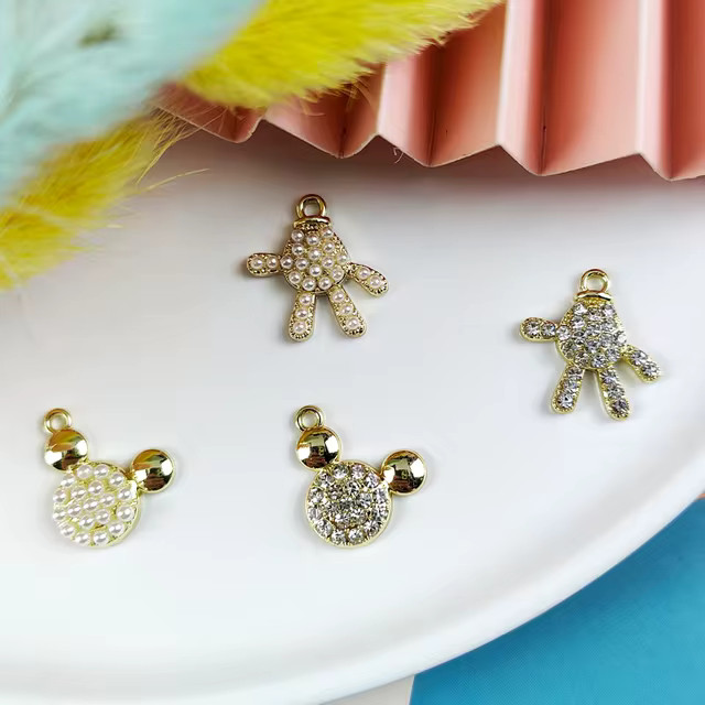 ApeUr 10pcs/pack Pearl/Rhinestone Mickey Head Paw Enamel Charms Fit Jewelry Making Earring Metal ... | AliExpress (US)