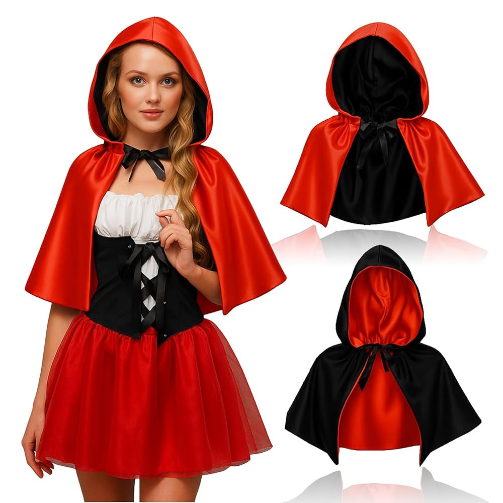 Newcotte Halloween Short Reversible Black and Red Hooded Cloak Costume Hood Polyester Cape Cloak ... | Amazon (US)