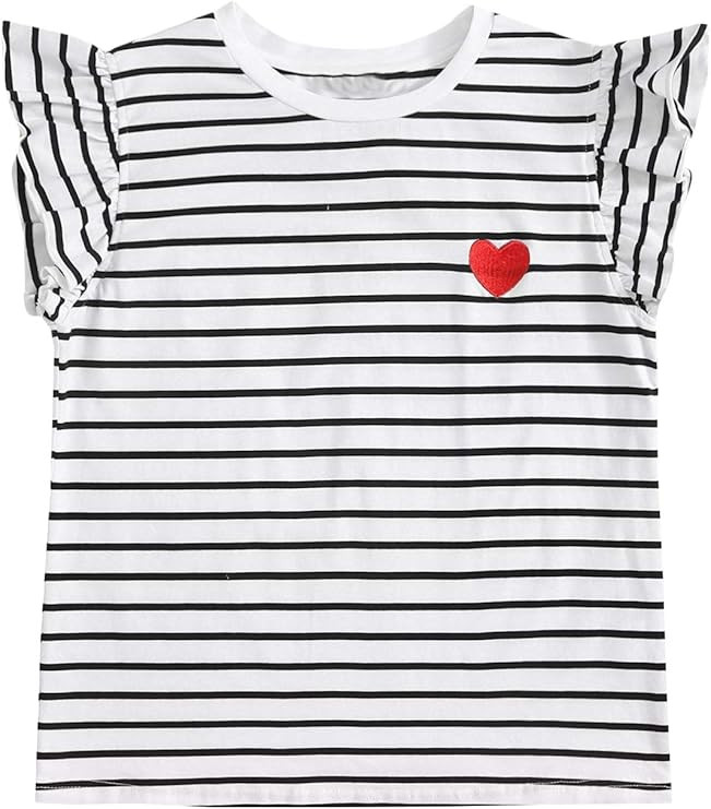 Milumia Women's Striped Ruffle Trim Butterfly Sleeve Crewneck Casual Blouse Top | Amazon (US)