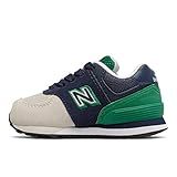 New Balance Kids' 574 V1 Shadow Logo Lace-Up Sneaker, Natural Indigo/Green, 4 W US Toddler | Amazon (US)