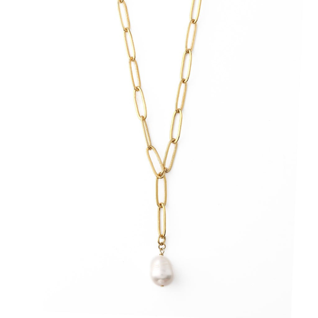 Pearl Lariat Chain Necklace | Orelia London