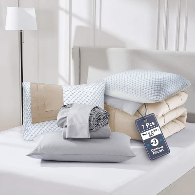 Nestl 7 Piece Reversible Twin XL Bedding Set Linen, College Dorm Room Essentials Bed in a Bag, Twin XL Comforter Set for College with Cooling Pillows | Target