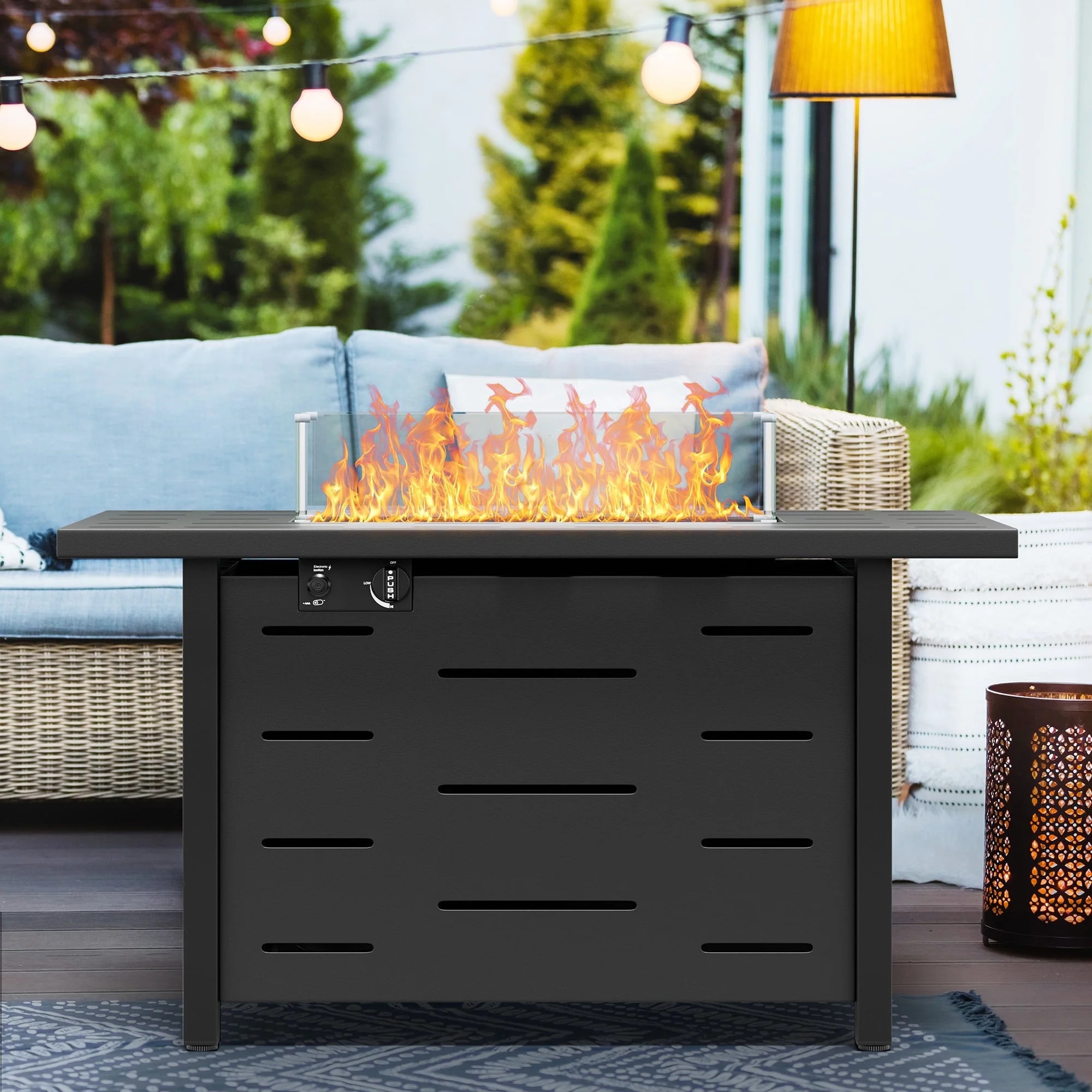 Walsunny 43 inch Gas Fire Pit Table 50,000 BTU Outdoor Rectangular Propane Firepit Table with Gla... | Walmart (US)