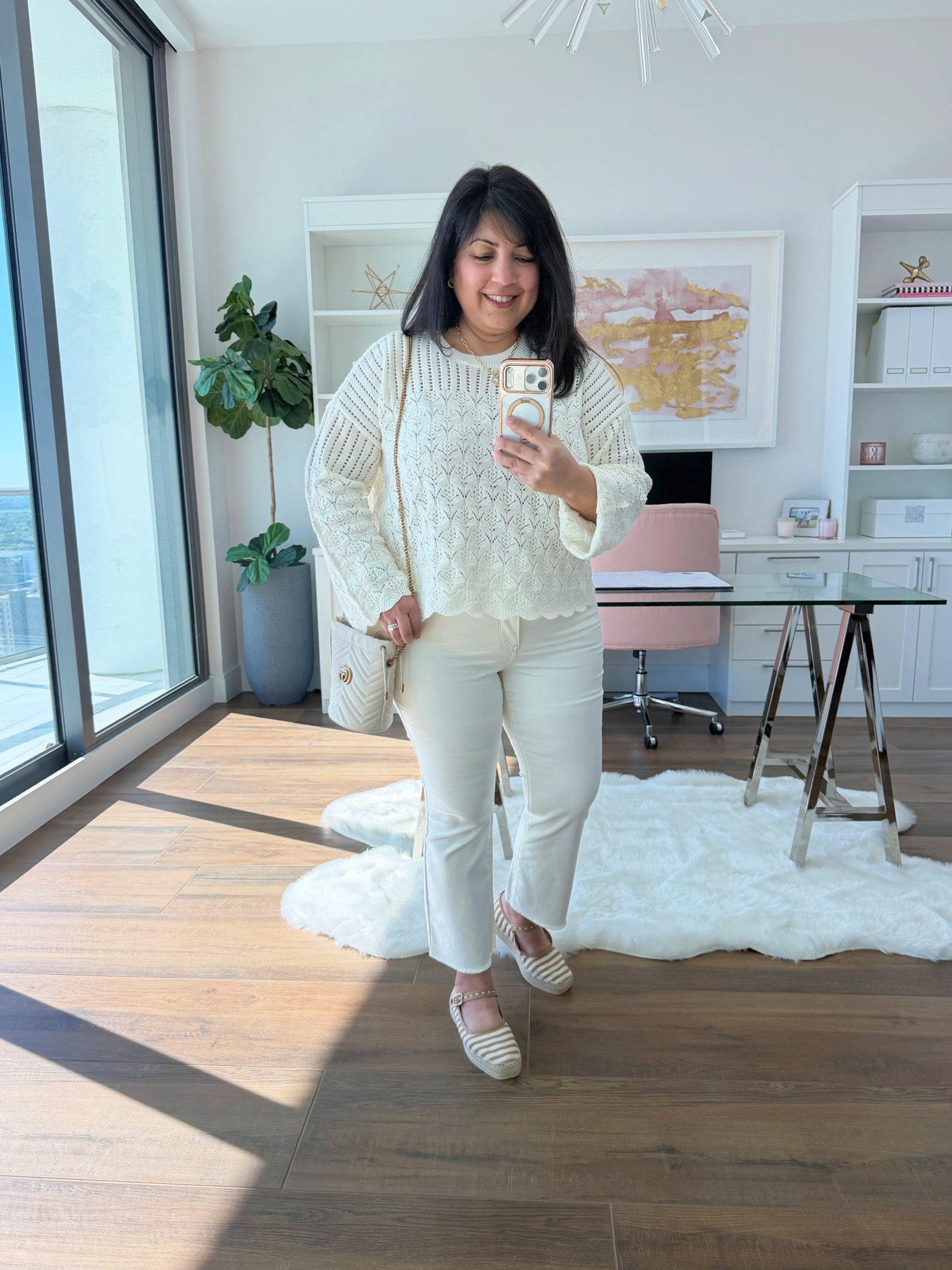 Sweater on sale + an extra 40% off with code DENIM40.

It’s officially spring and this monochromatic look is perfect for transitioning to warmer weather. This is my first time trying @NYDJ jeans and these mini bootcut ankle jeans are such a dream, especially for a midsize petite frame with lots of curves! If you’re shaped anything like me, you know it’s tough to find off-white or ecru jeans that are comfortable, stretchy, flattering and not see-through. These are a winner on all fronts and they come in petite sizes too! This style and silhouette literally sculpts your curves and there’s a slimming panel across the front that does such a good job holding you in too. And this Pointelle sweater is so pretty! Love  all of the sweet feminine details. It’s really light and airy so I know it’ll feel good in the warmer weather and the scallop edges and flared sleeves add the cutest touch! If you struggle with finding well-fitting jeans for your size and frame, try these! They’re really good! And if you’ve been around here for a while, you know I’m pretty picky about jeans and very selective about styles and brands I recommend!

NYDJ Pointelle sweater size large and jeans size 12 Petite. Anthropologie striped espadrilles. Gucci bucket bag. Kendra Scott necklace. 

#LTKPetite #LTKMidsize #LTKSaleAlert
