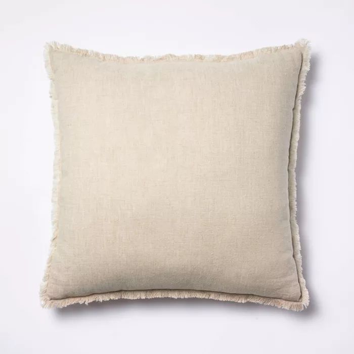Oversized Square Linen Throw Pillow with Contrast Frayed Edges Gray/Cream - Threshold&#8482; desi... | Target