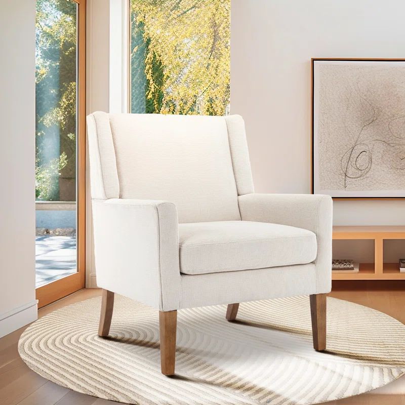 Leston Wide Upholstered Fabric Accent Armchair with Solid Wood Leg | Wayfair North America