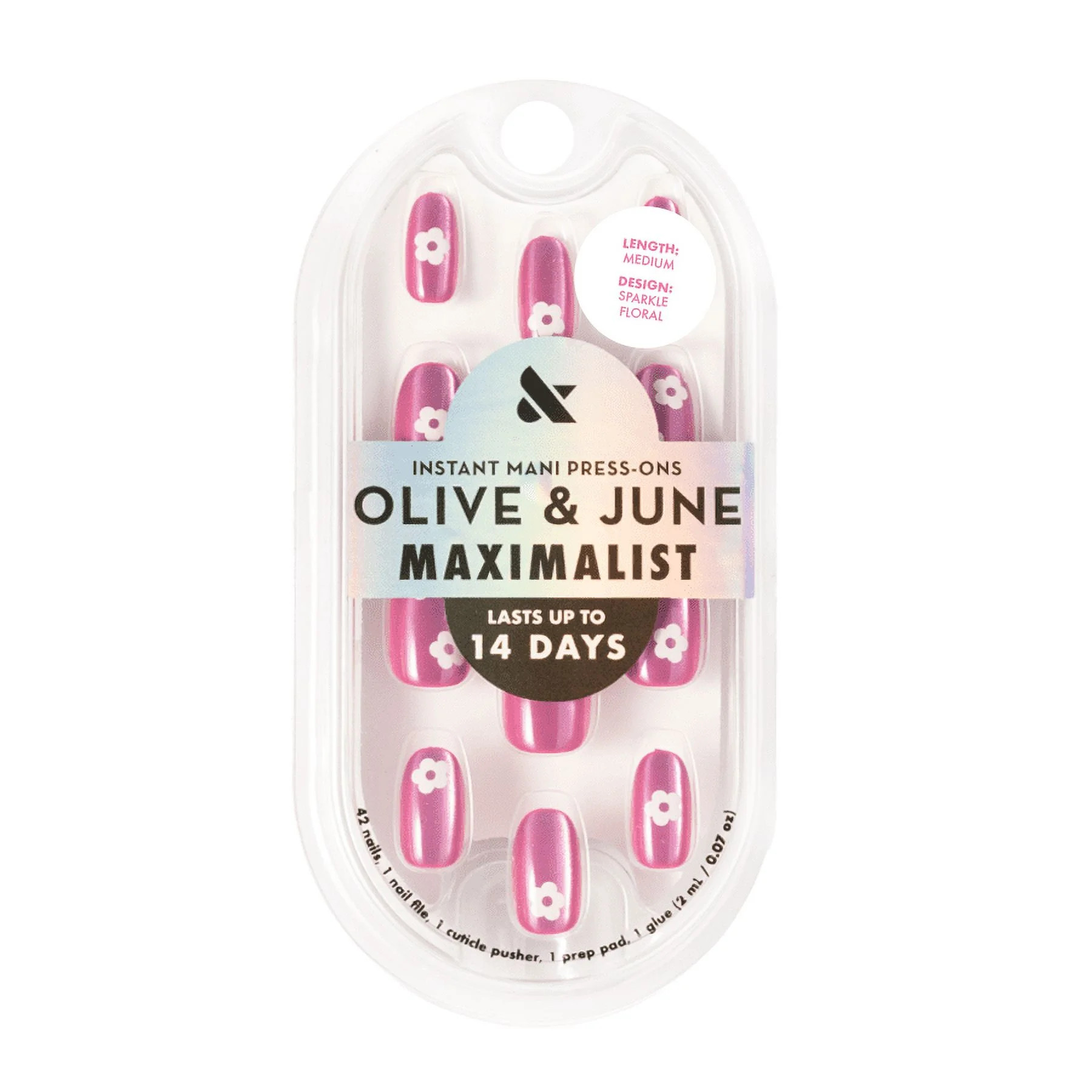 Olive & June Instant Mani Maximalist Medium Oval Press-On Nails, Sparkle Floral, 42 Pieces | Walmart (US)