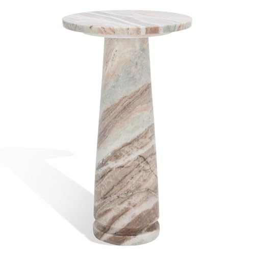 SAFAVIEH Furniture - Valentia Round Marble Accent Table - White & Brown - Marble Top - Glam Stone Pedestal Design - Ideal for Living Room, Bedroom, Entryway, 10"W x 10"D x 17.5"H (SFV9704B) | Amazon (US)