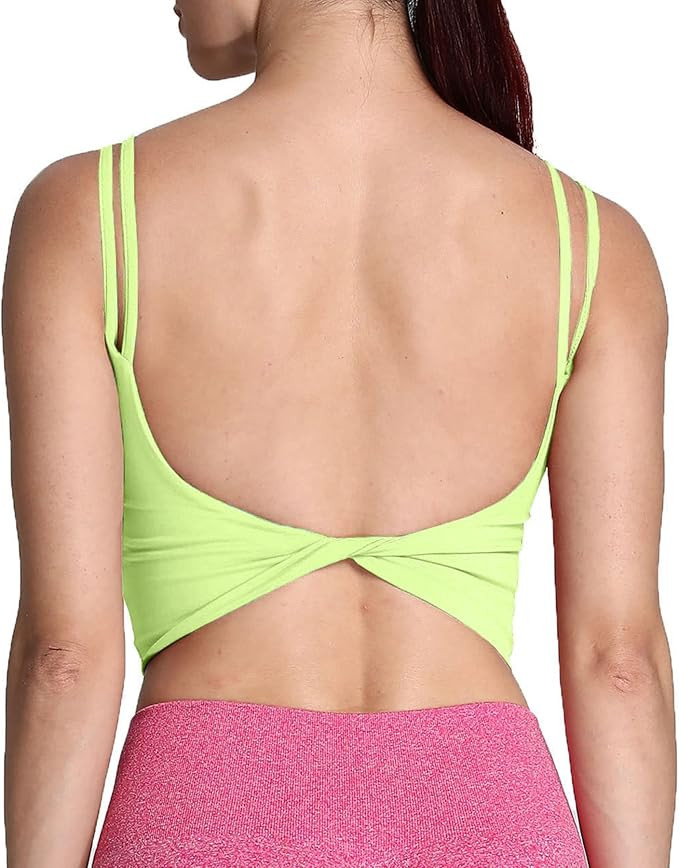 Aoxjox Women's Workout Sports Bras Fitness Padded Backless Yoga Crop Tank Top Twist Back Cami | Amazon (US)