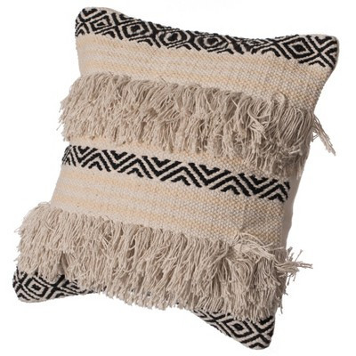 DEERLUX 16" Handwoven Cotton Throw Pillow Cover with Boho Design and Fringed Lines with Filler, Natural | Target