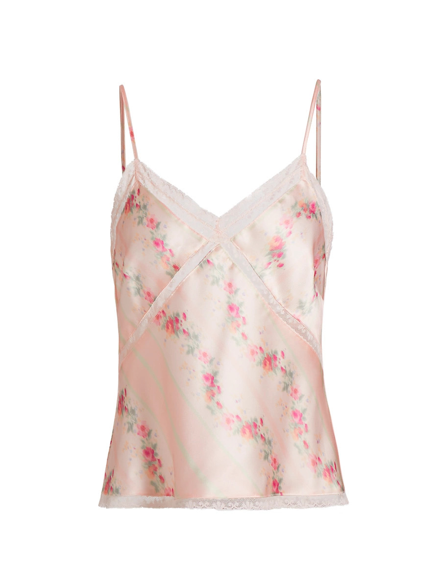 Women's Levall Floral Lace-Trim Satin Top - Apricot Medley - Size Large | Saks Fifth Avenue