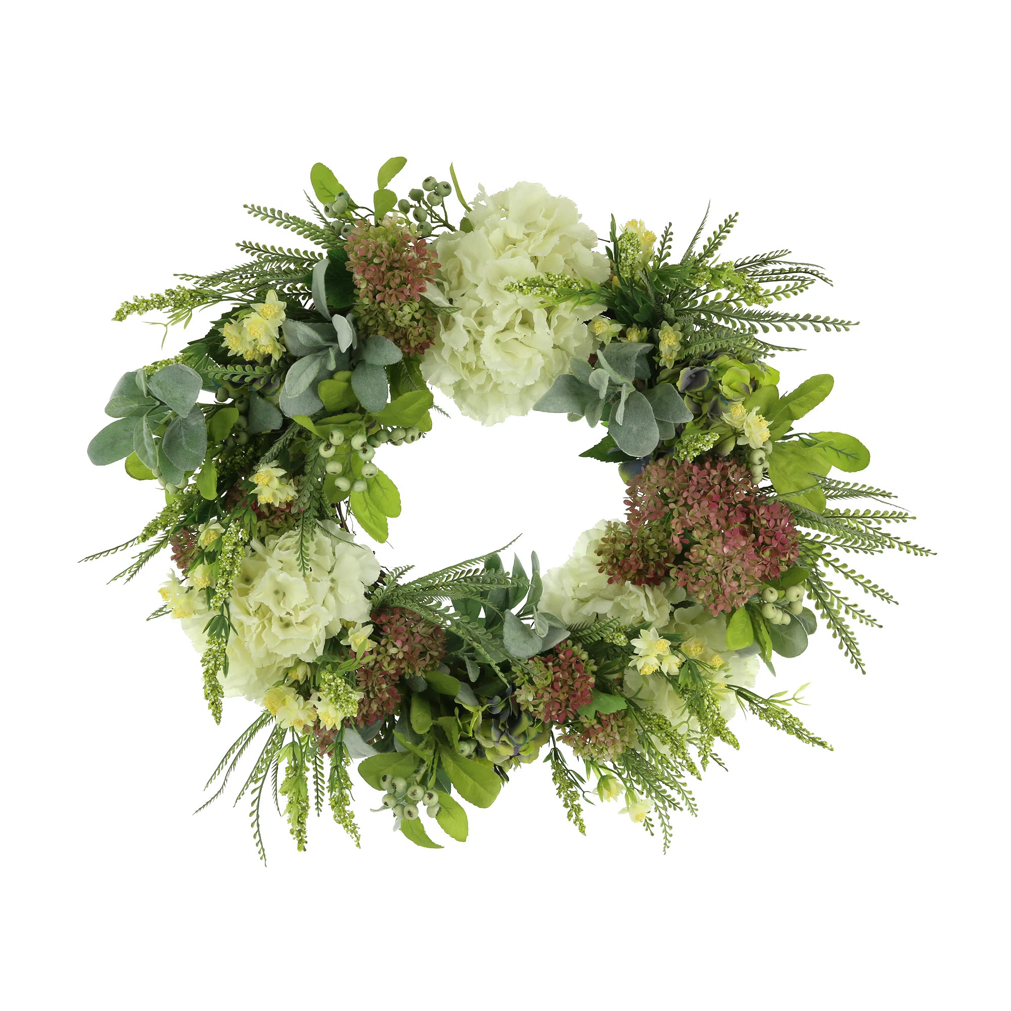 Spring Wreath with Hydrangeas, Lamb's Ear and Berries | Wayfair North America