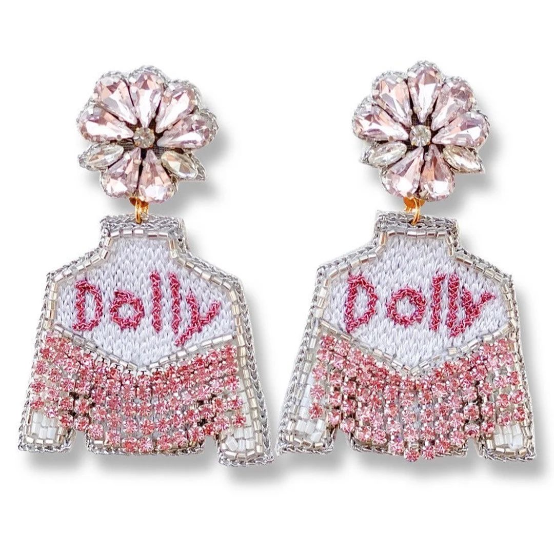 Dolly Inspired Pink Fringe Jacket Earrings - Etsy | Etsy (US)