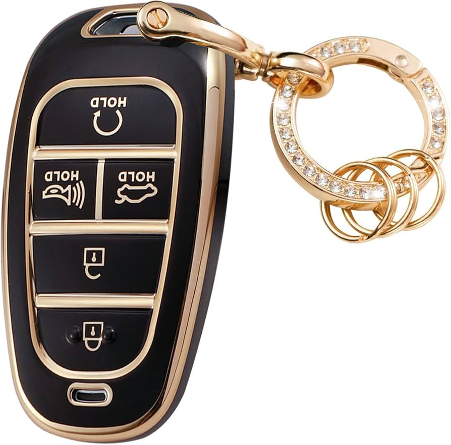for Hyundai Key Fob Cover Soft TPU Protection Car Key Case Shell with Fashion Gold Bling Keychain... | Amazon (US)