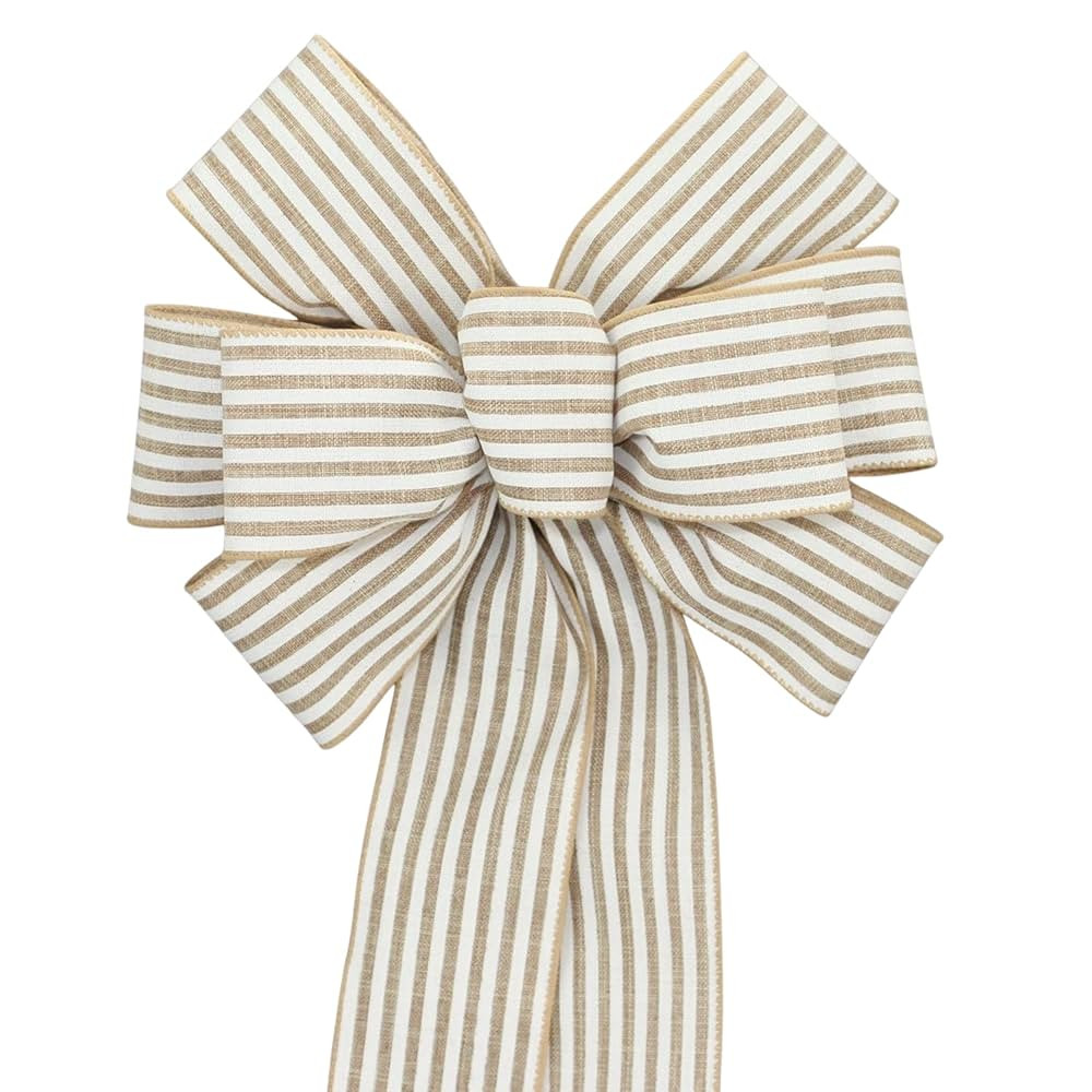 Natural White Cabana Stripe Rustic Wreath Bow (8 inch bow) | Amazon (US)