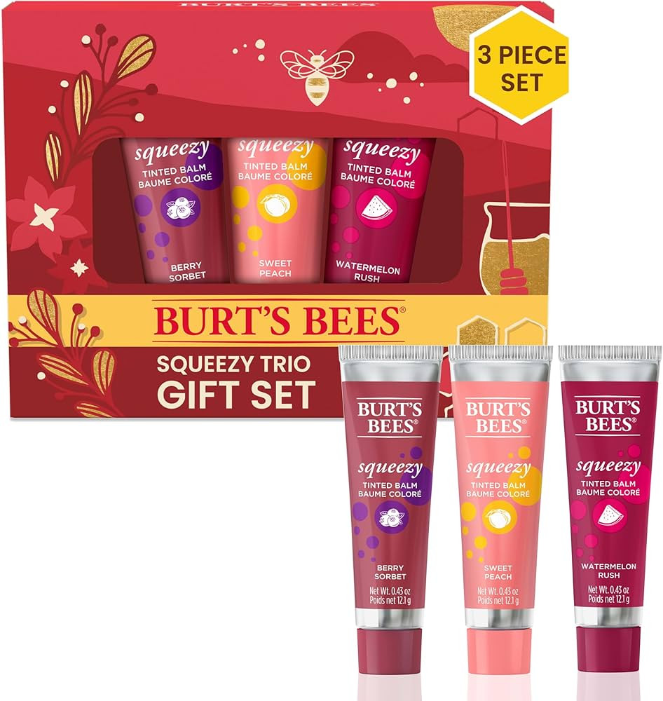 Burt's Bees Holiday Gift, 3 Lip Care Stocking Stuffer Products, Squeezy Trio Tinted Lip Balm Set,... | Amazon (US)