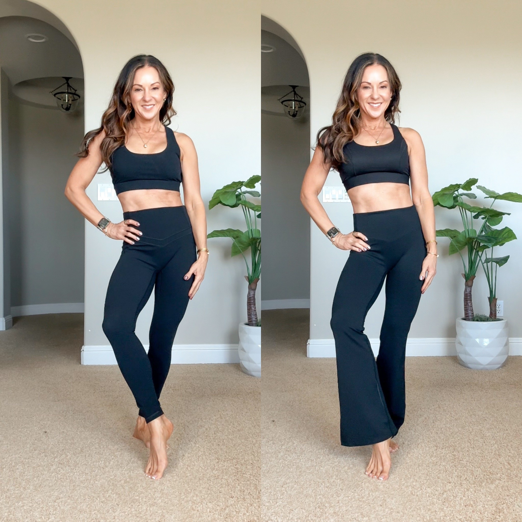 Strappy moderate support bra Small, Full support bra XS, Bootcut Petite small runs TTS, I need an XS, leggings small Runs TTS, I need an XS. For ref: I'm 5'1", 107lbs 32D.

#LTKActive #LTKOver40