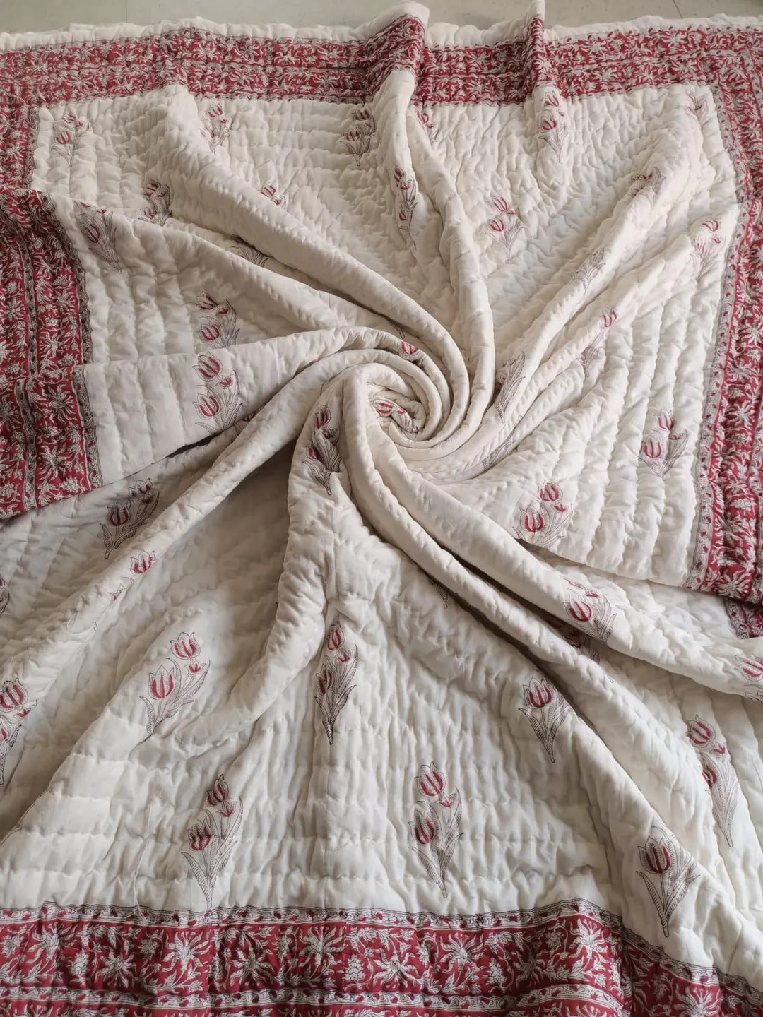 Hand Block Print Cotton Quilt, Reversible Indian Textile | Etsy (US)