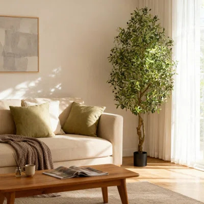 Artificial Olive Tree in Pot with Realistic Leaves and Natural Trunk, Faux Indoor Plant with Olives for Home Decor | Wayfair North America